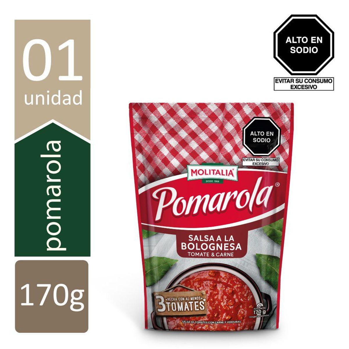 MOLITALIA - Salsa de Tomate Pomarola Bolognesa con Carne Empaque 170 g