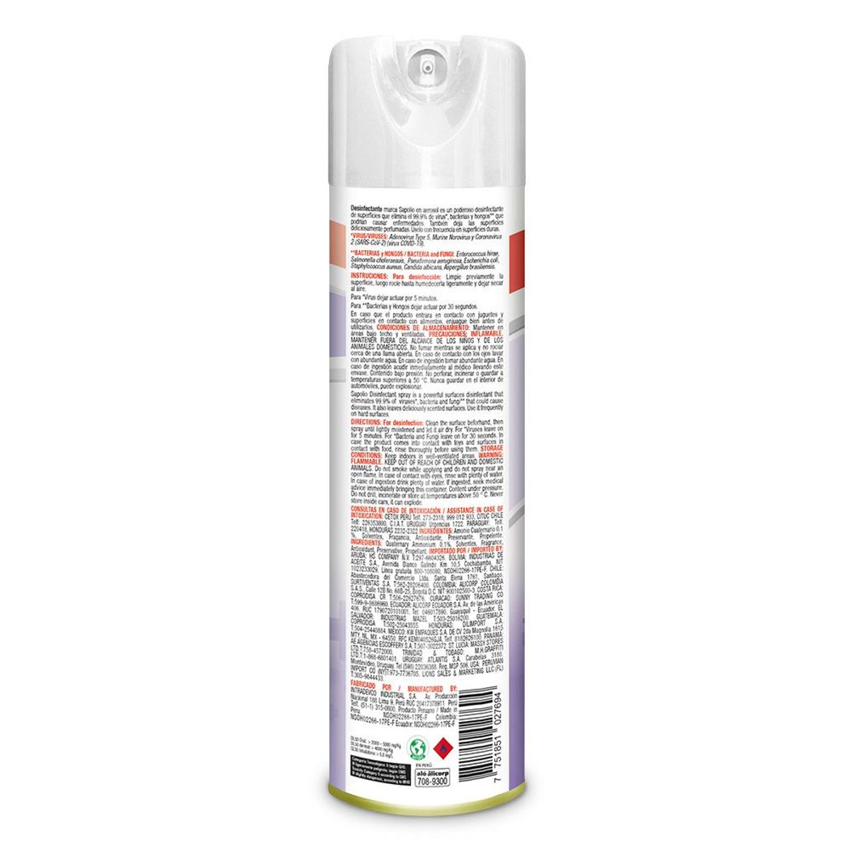 SAPOLIO - Desinfectante de Superficies Sapolio Lavanda Aerosol Envase 360 mL