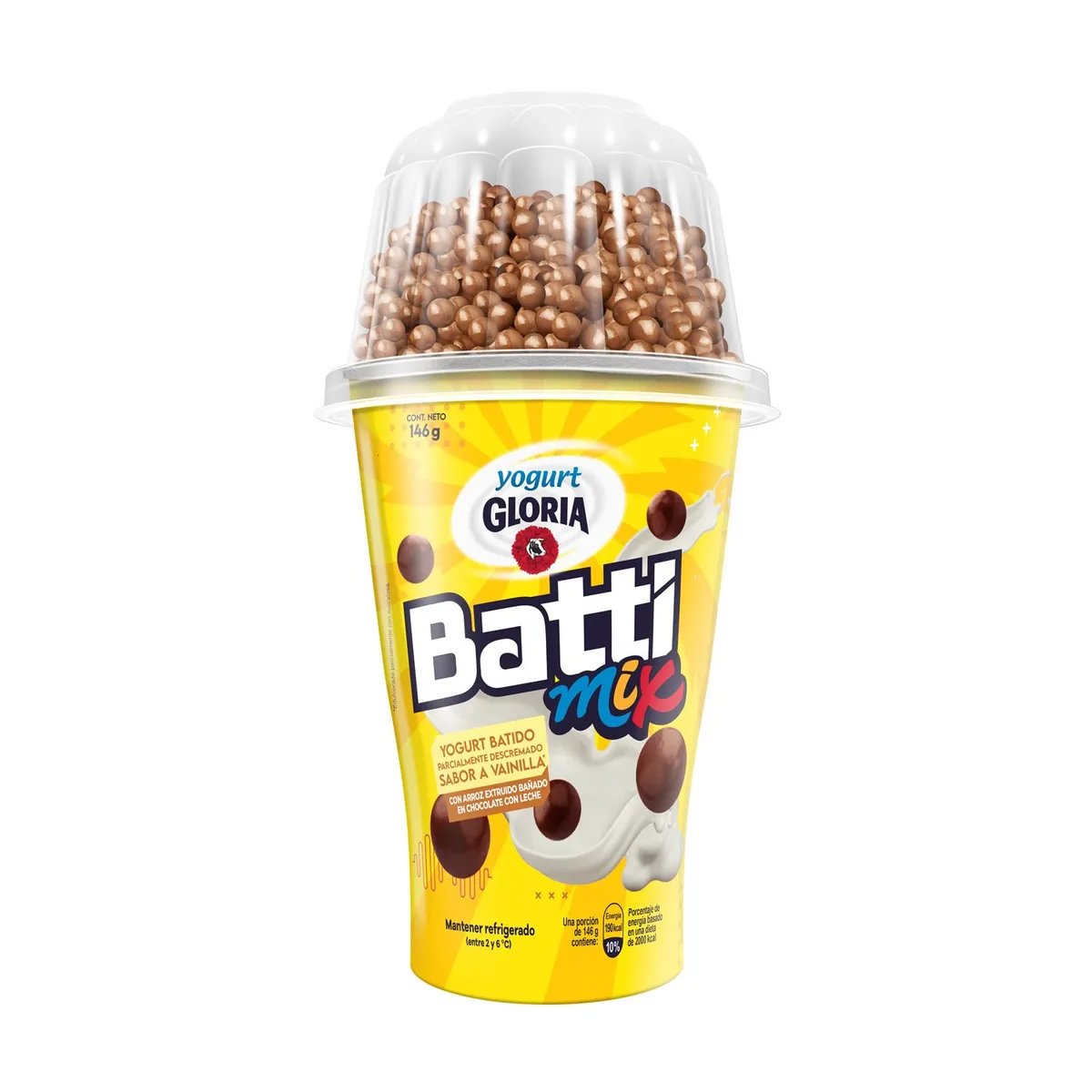 GLORIA - Yogurt Gloria Battimix Vainilla con Bolitas de Chocolate Envase 146 g