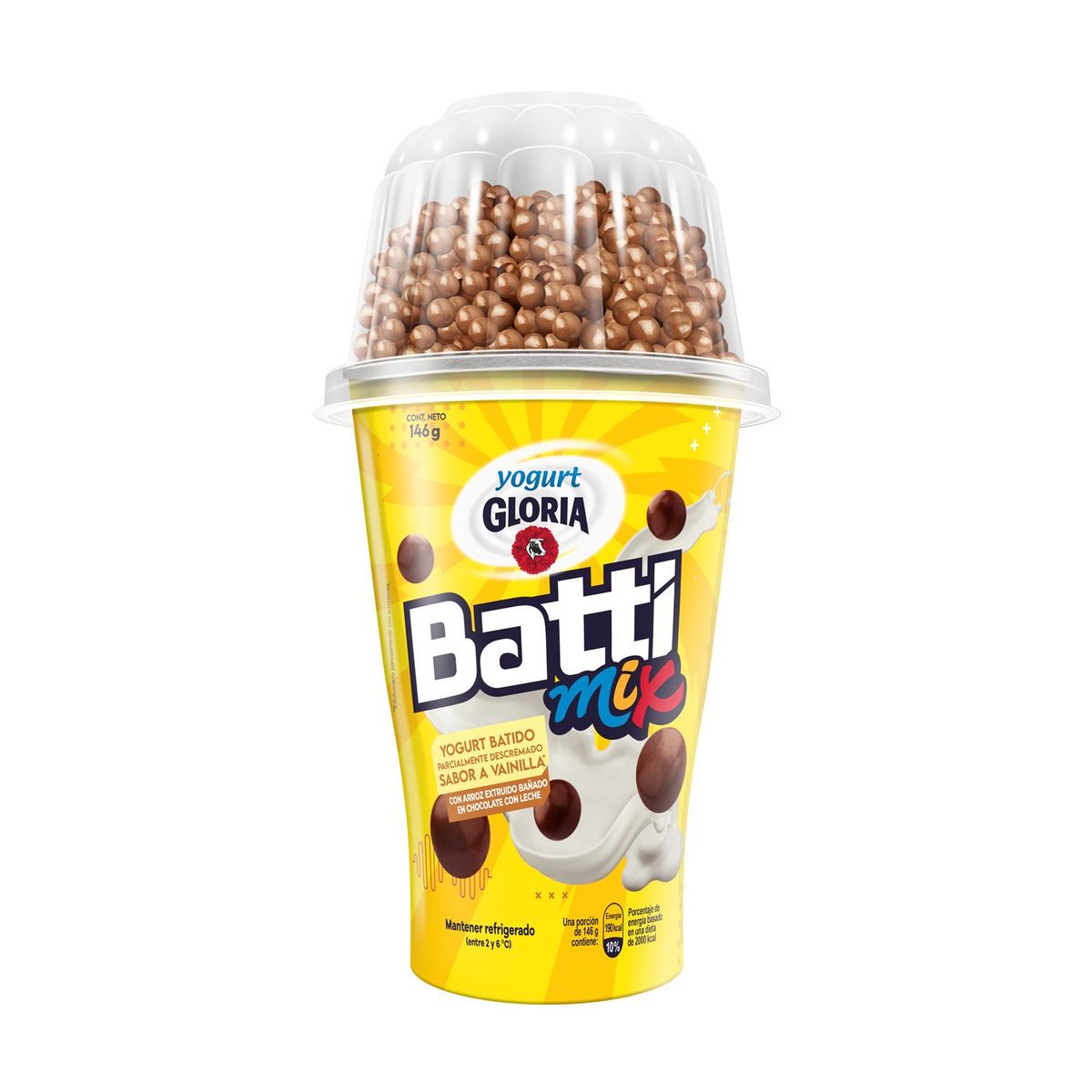 GLORIA - Yogurt Gloria Battimix Vainilla con Bolitas de Chocolate Envase 146 g