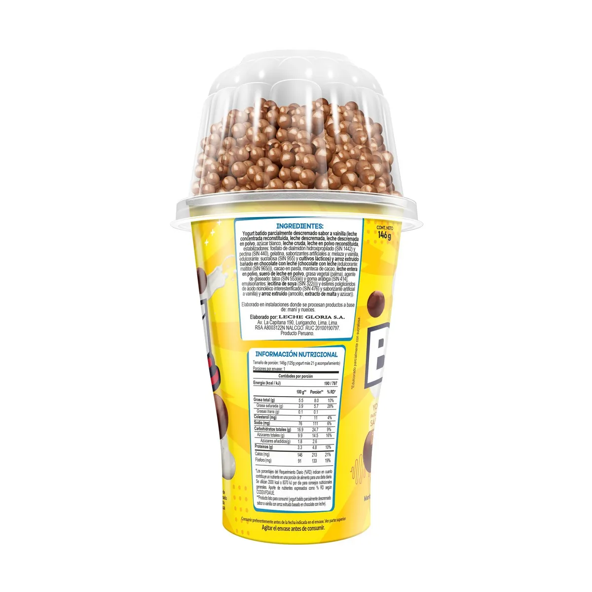 GLORIA - Yogurt Gloria Battimix Vainilla con Bolitas de Chocolate Envase 146 g