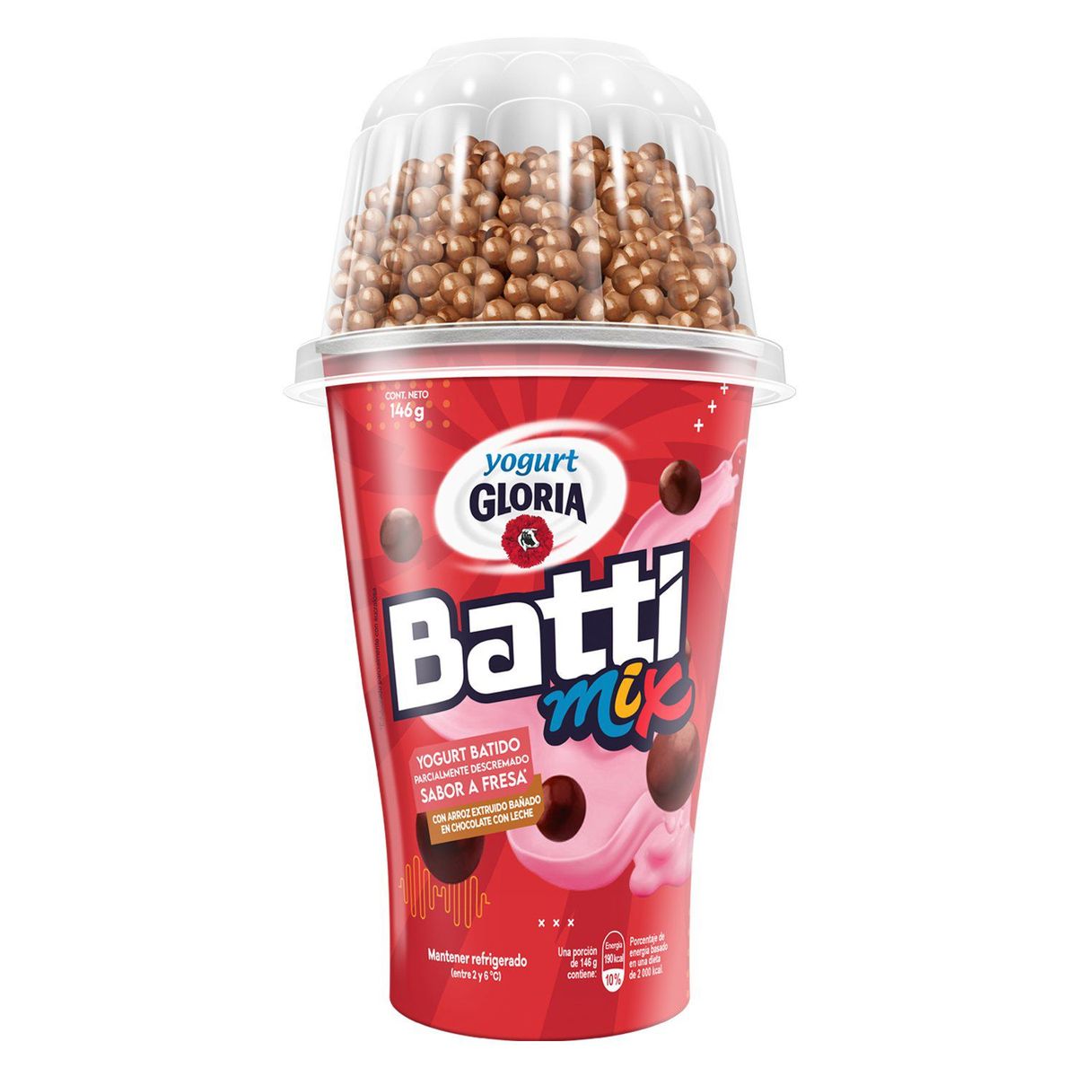 GLORIA - Yogurt Gloria Battimix Fresa con Bolitas de Chocolate Envase 146 g