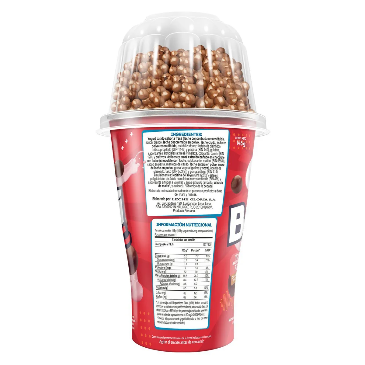 GLORIA - Yogurt Gloria Battimix Fresa con Bolitas de Chocolate Envase 146 g