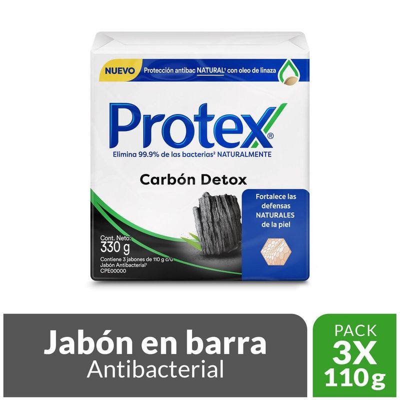 PROTEX - Jabón Protex Antibacterial Carbón Detox Pack 3 Empaques 110 g