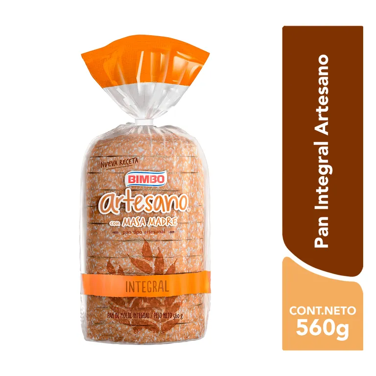 Pan de Molde Bimbo Artesano Integral Bolsa 560 g | Tottus Perú