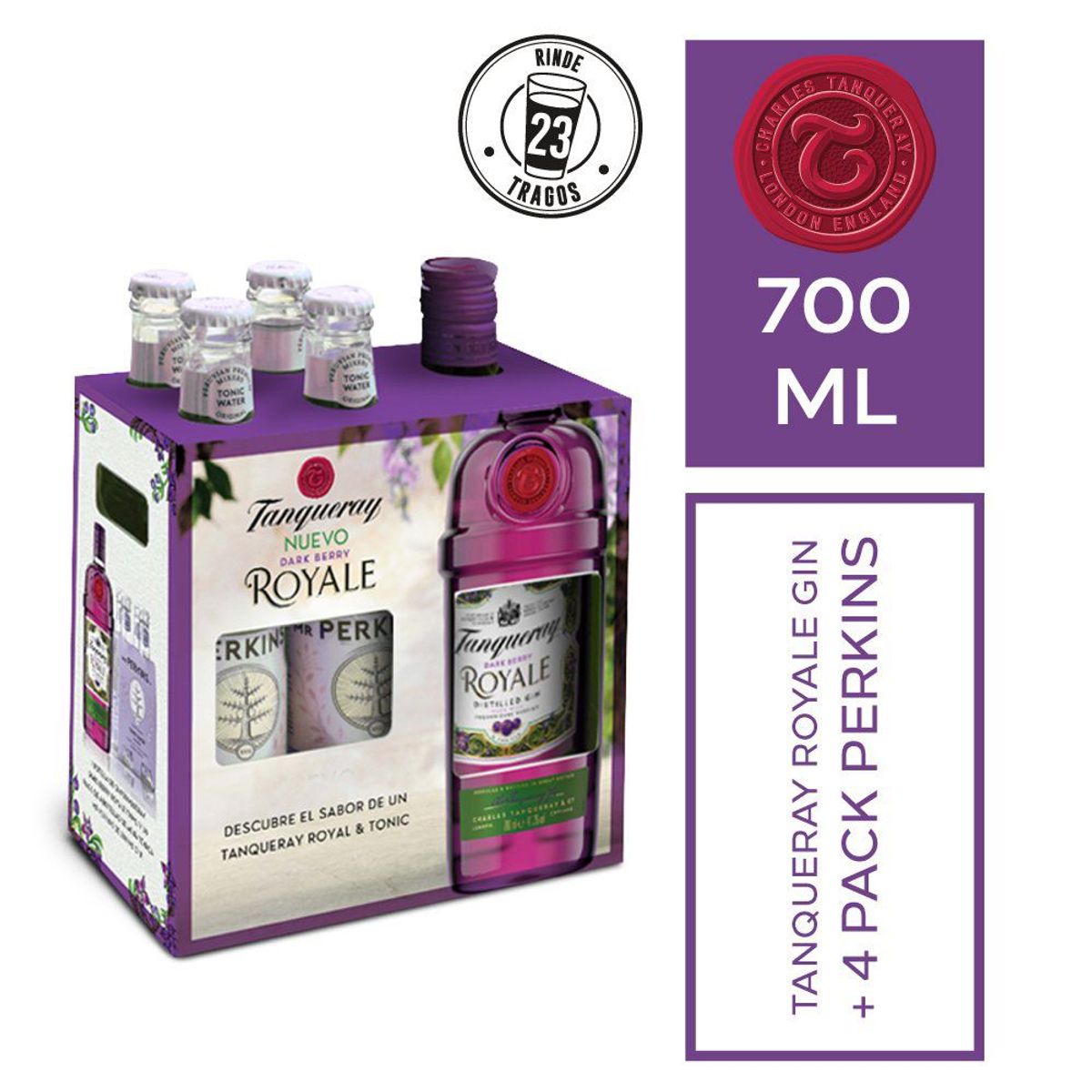 TANQUERA - Gin Tanqueray Royal 700 mL + 4 Perkins 200 mL