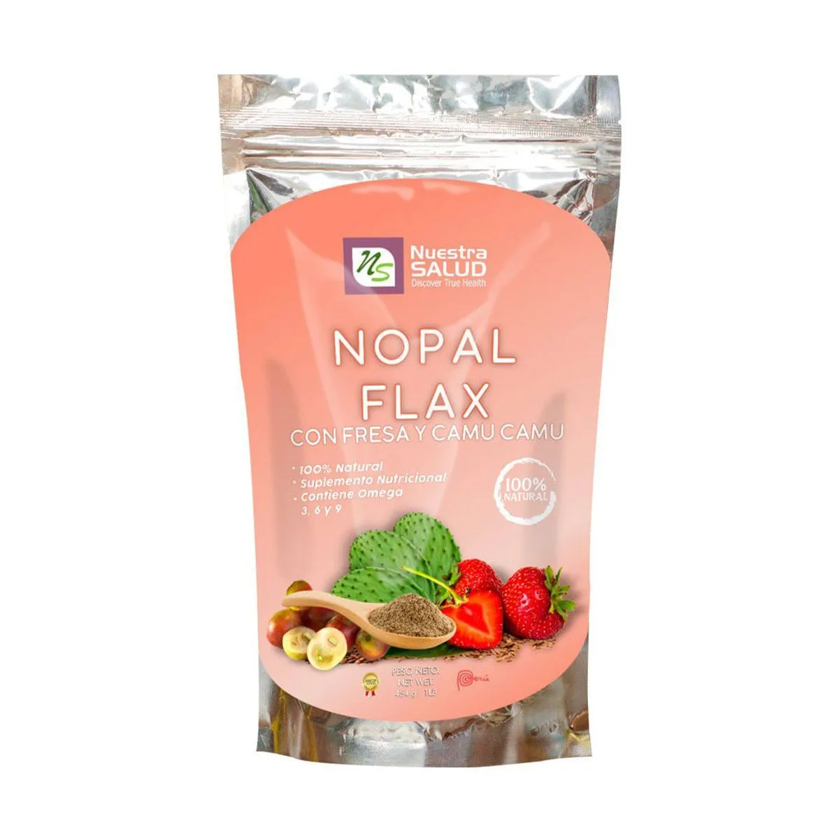NUESTRA SALUD - Nopal Flax Nuestra Salud Fresa Camu Camu Doypack 454 g