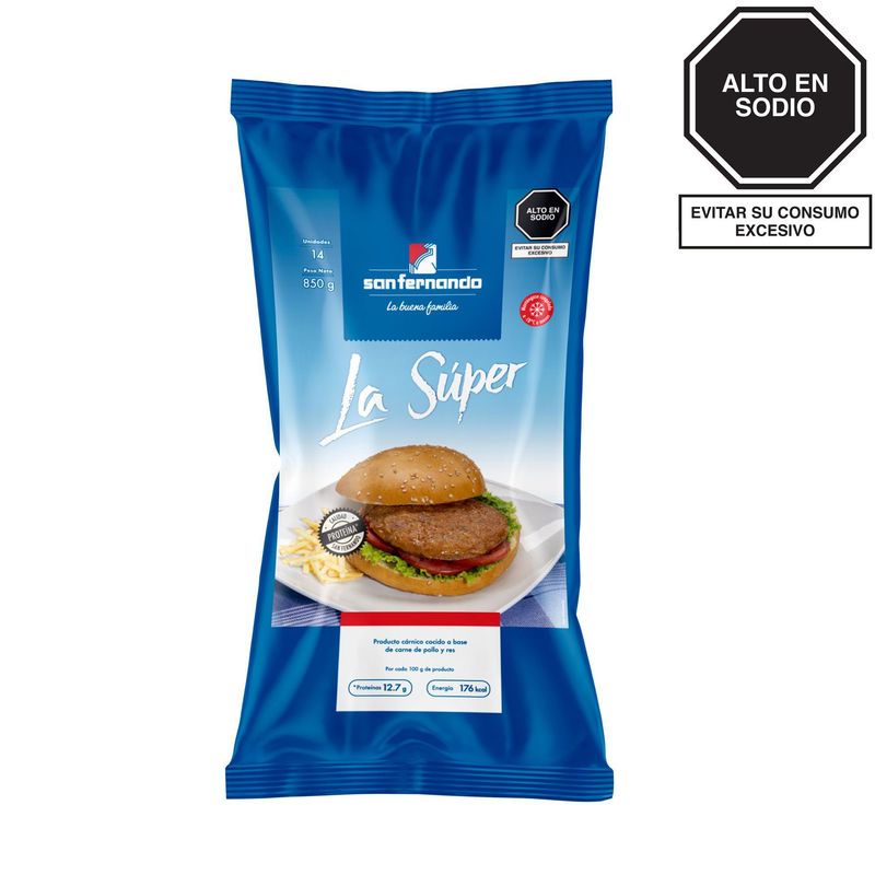 SAN FERNANDO - Hamburguesa La Súper San Fernando 850 G Pollo y Res 14 Unidades