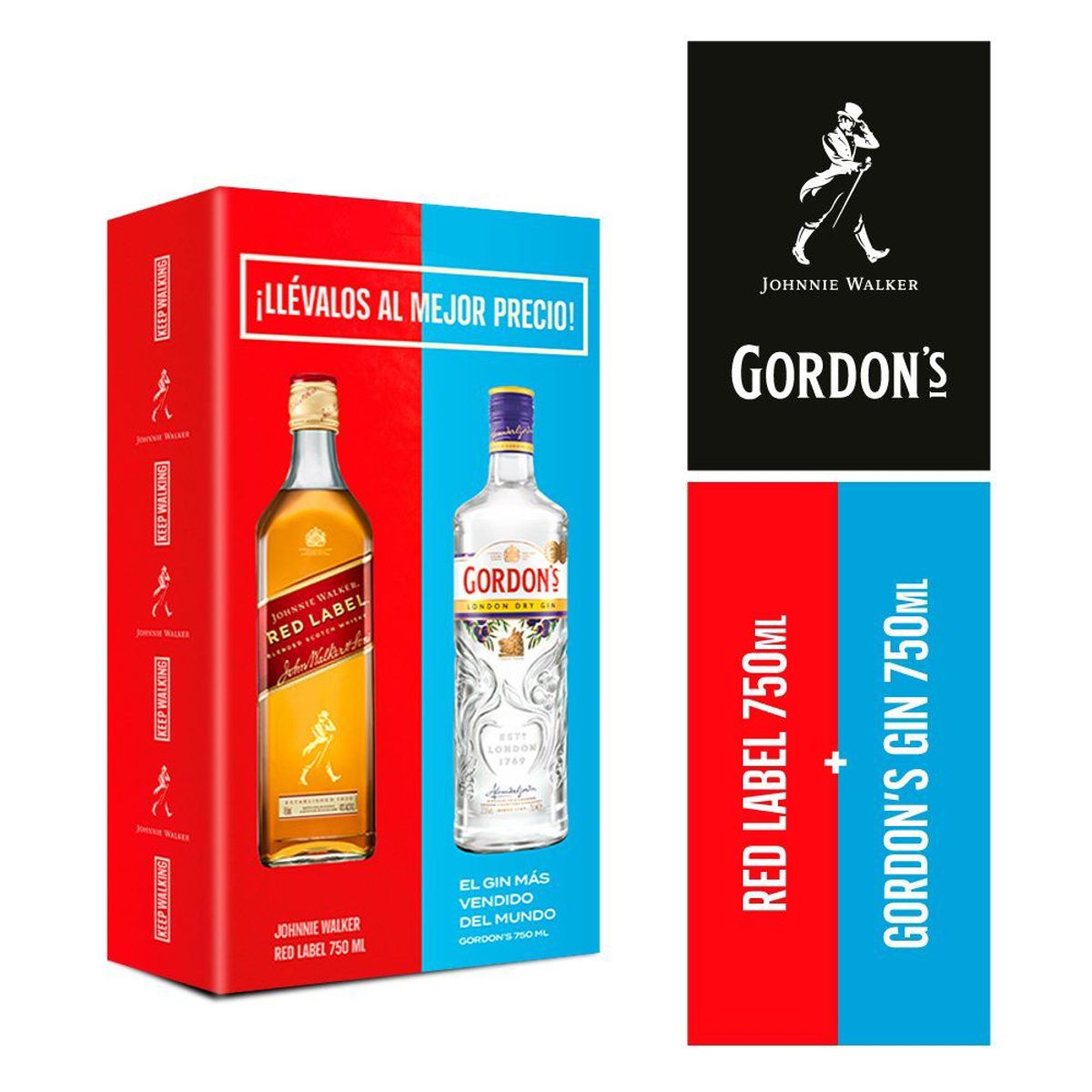 JOHNNIE WALKER - Whisky Johnnie Walker Red 750 mL + Gin Gordons 750 mL