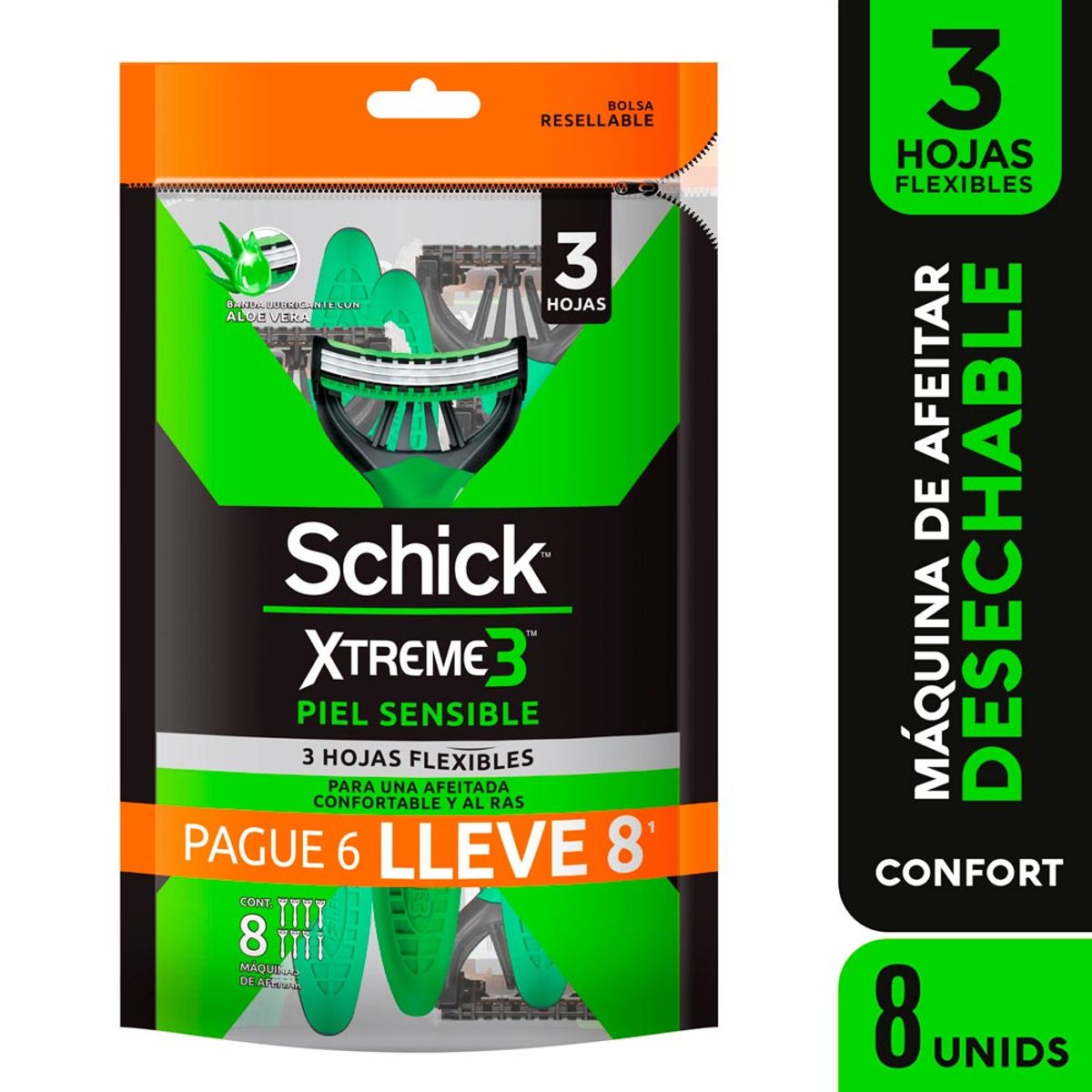 SCHICK - Máquina de Afeitar Schick Xtreme Confort Aloe Empaque 8 Und