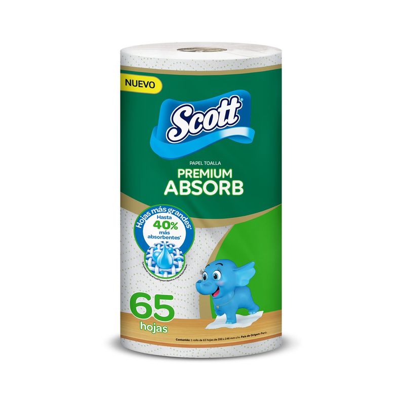 SCOTT - Papel Toalla Scott Premium Absorbente Empaque 1 Rollo 65 Hojas