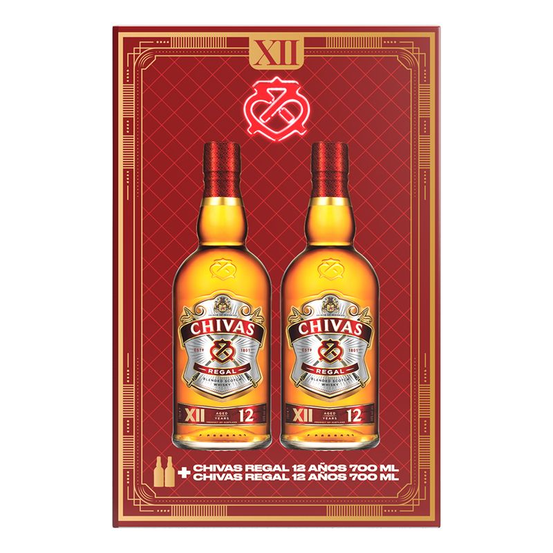CHIVAS REGAL - Pack Whisky Chivas Regal 12 Años Pack 2 Botellas 700 mL