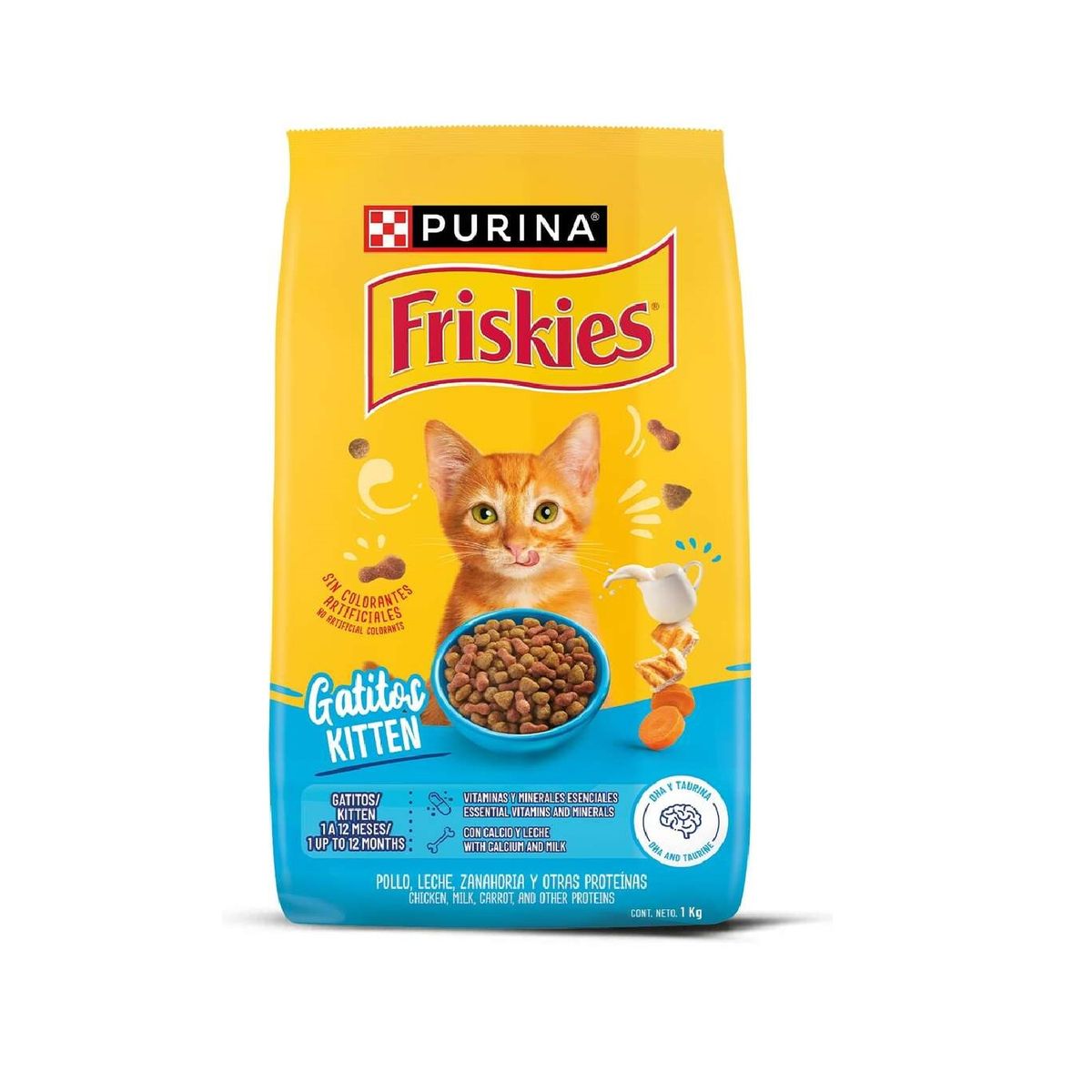 FRISKIES - Alimento Seco para Gato Friskies Kitten Pollo, Zanahoria y Leche Bolsa 1 Kg