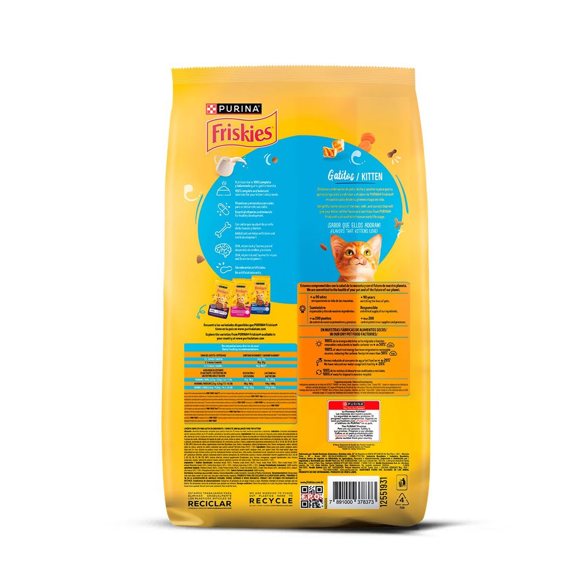 FRISKIES - Alimento Seco para Gato Friskies Kitten Pollo, Zanahoria y Leche Bolsa 1 Kg