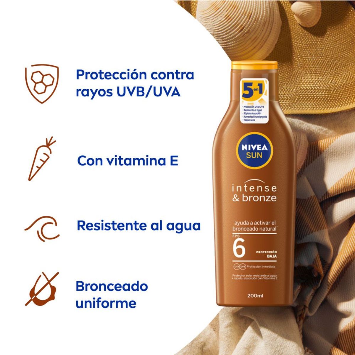 NIVEA - Loción Bronceadora Nivea Protect & Bronze FPS6 Envase 200 mL