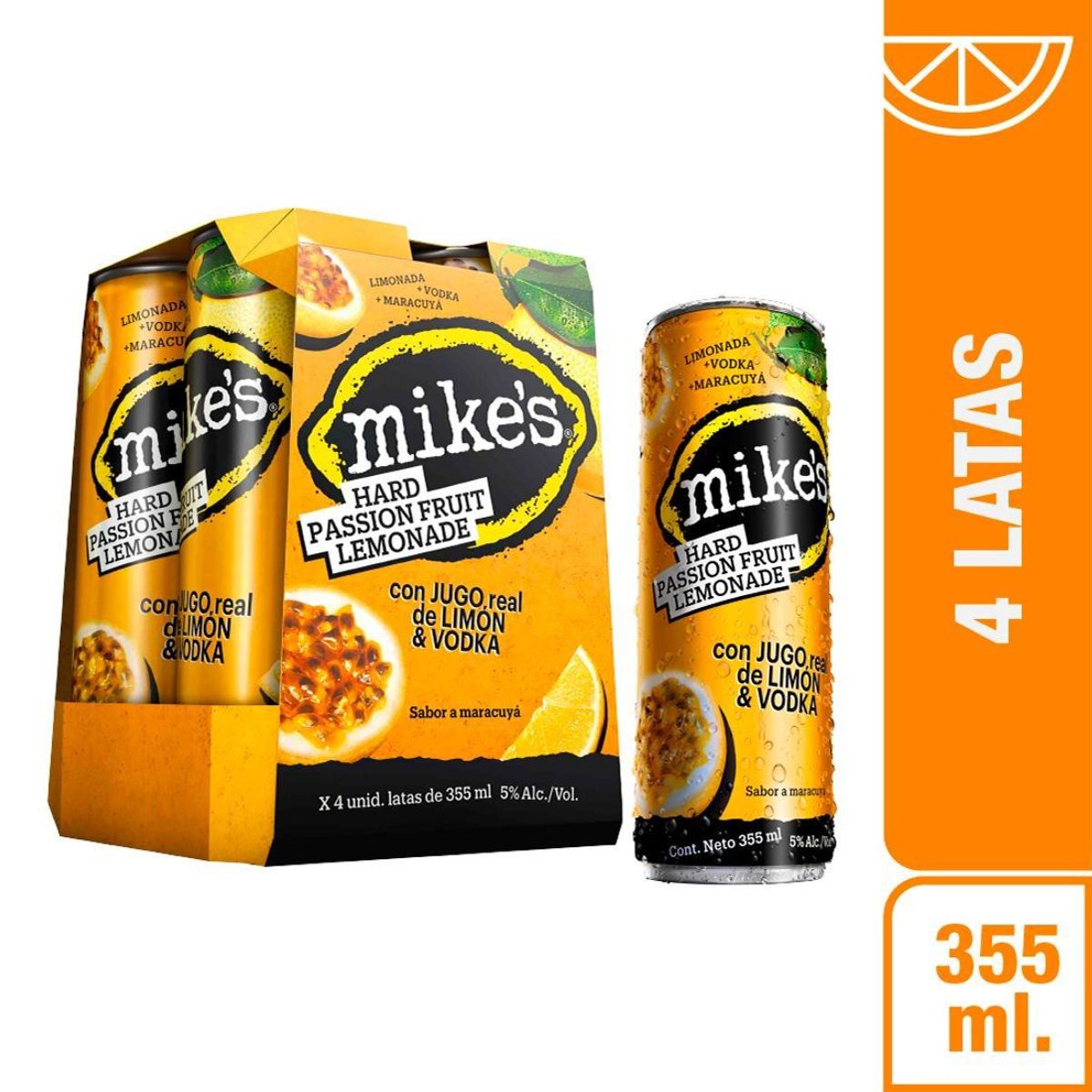 MIKES - Bebida RTD Mikes Hard Maracuyá Limonada Pack 4 Latas 355 mL