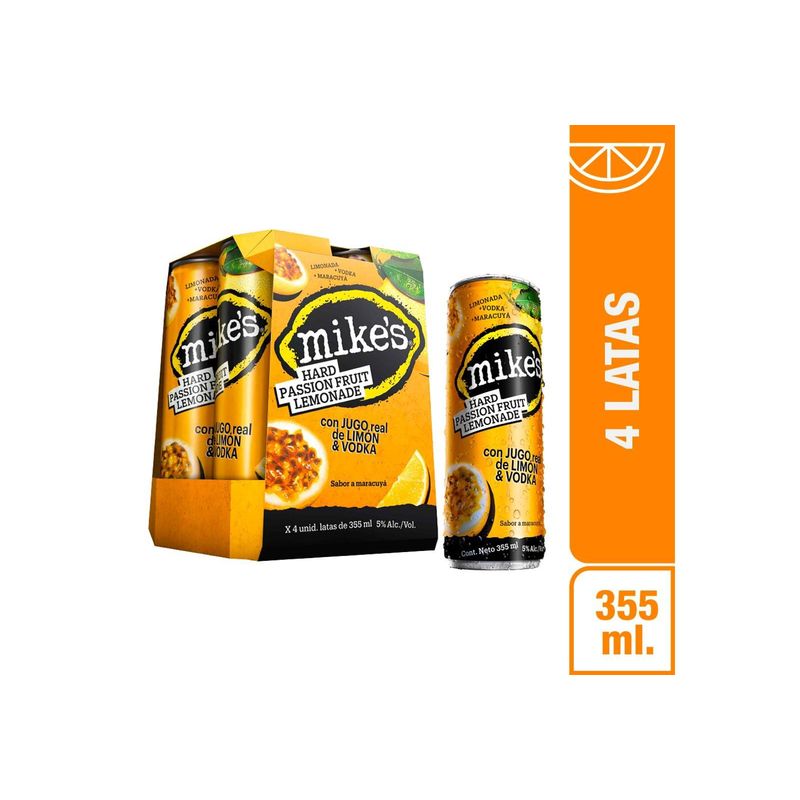 MIKES - Four Pack Bebida Alcoholica Mikes Hard Fruta Limón Y Maracuyá 4 Unidades