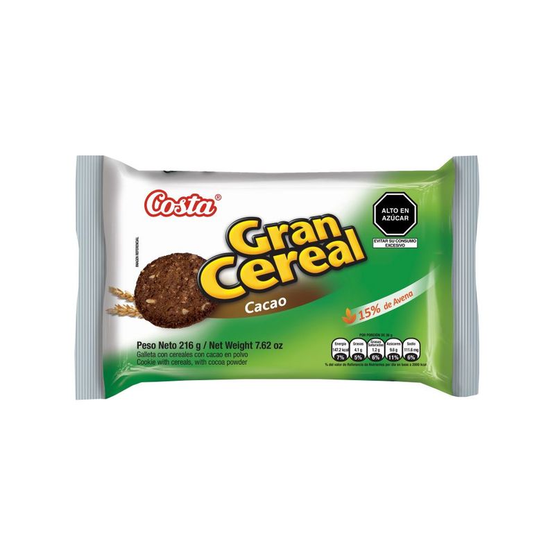 COSTA - Galleta Costa Gran Cereal Cacao con Avena Sixpack 216 g