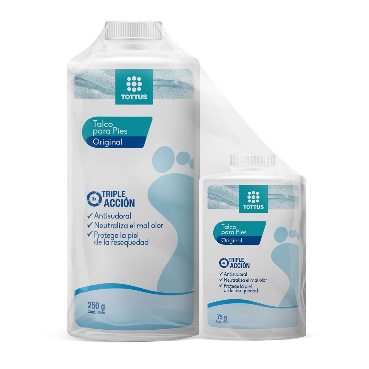 TOTTUS - Pack Talco para Pies Tottus Triple Acción Original 250 g + 75 g