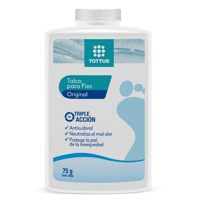 TOTTUS - Talco Para Pies Tottus Triple Acción Original Envase 75 g