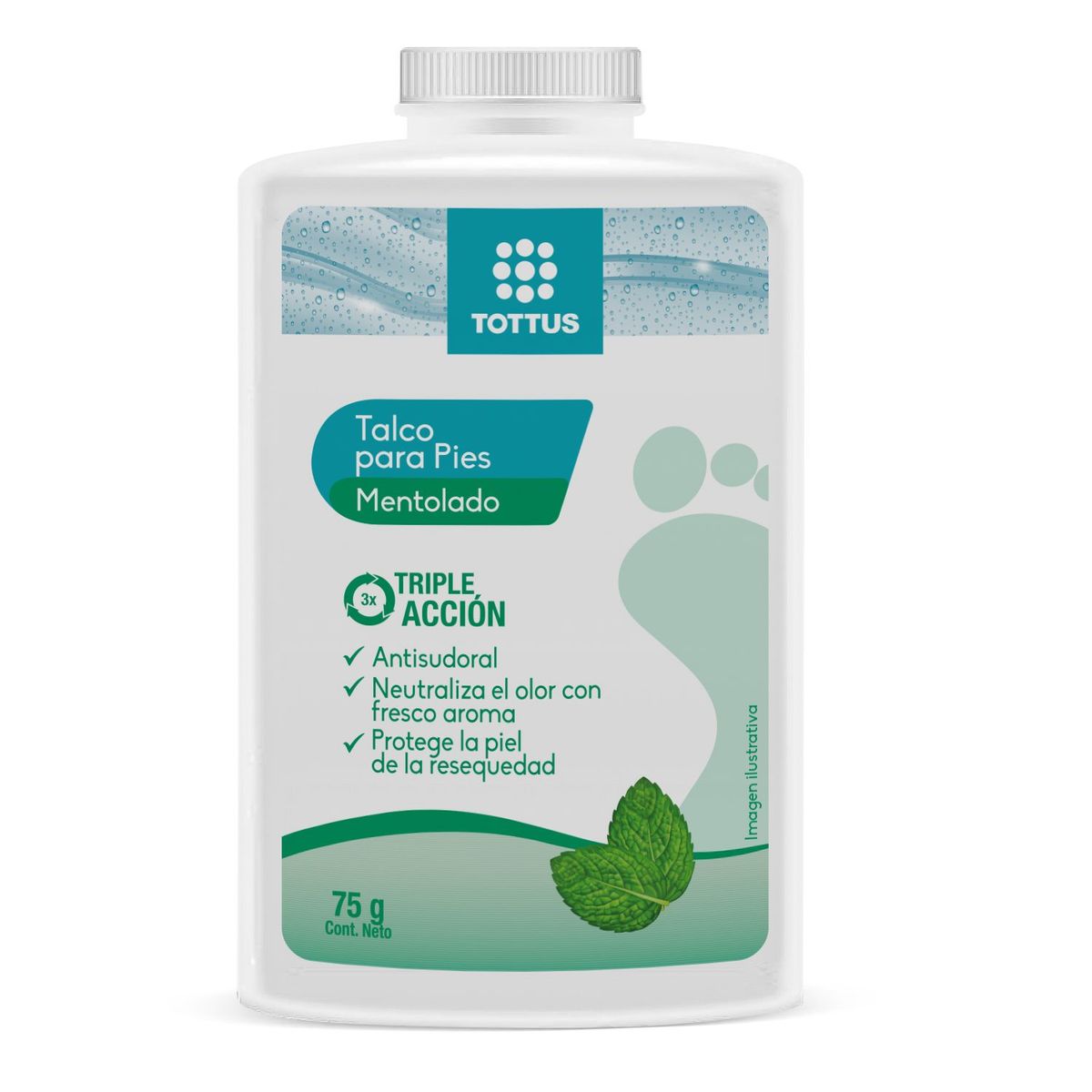 TOTTUS - Talco para Pies Tottus Triple Acción Mentolado Envase 75 g