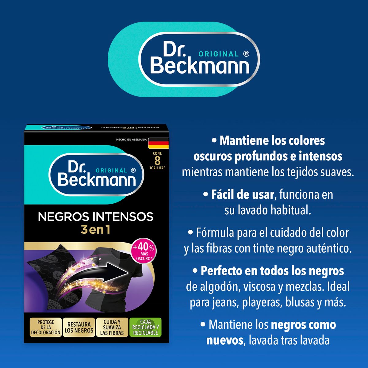 DR BECKMANN - Pastilla Restaura Color Dr. Beckmann Negro Intenso Caja 8 Und