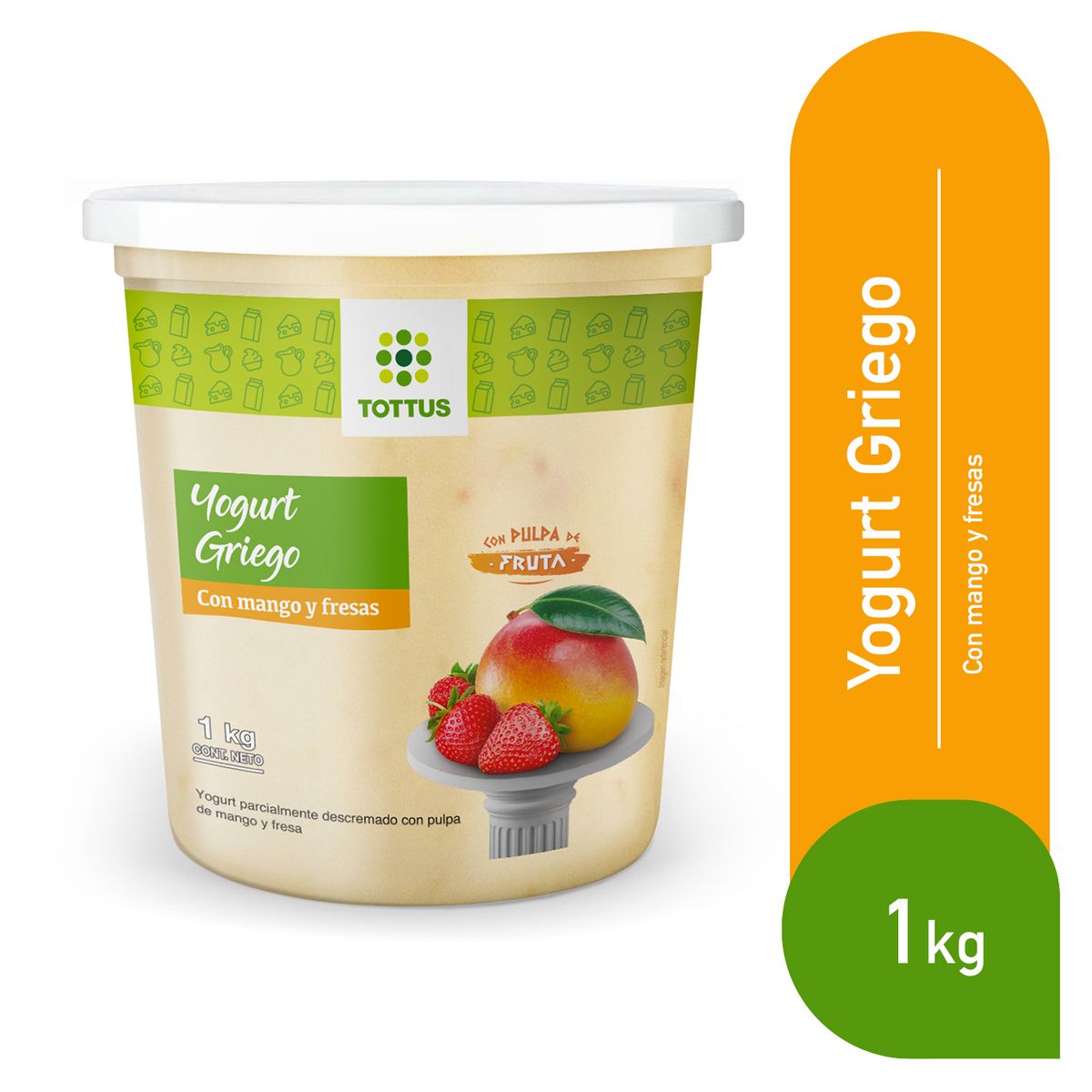 TOTTUS - Yogurt Griego Tottus con Mango y Fresa Envase 1 Kg