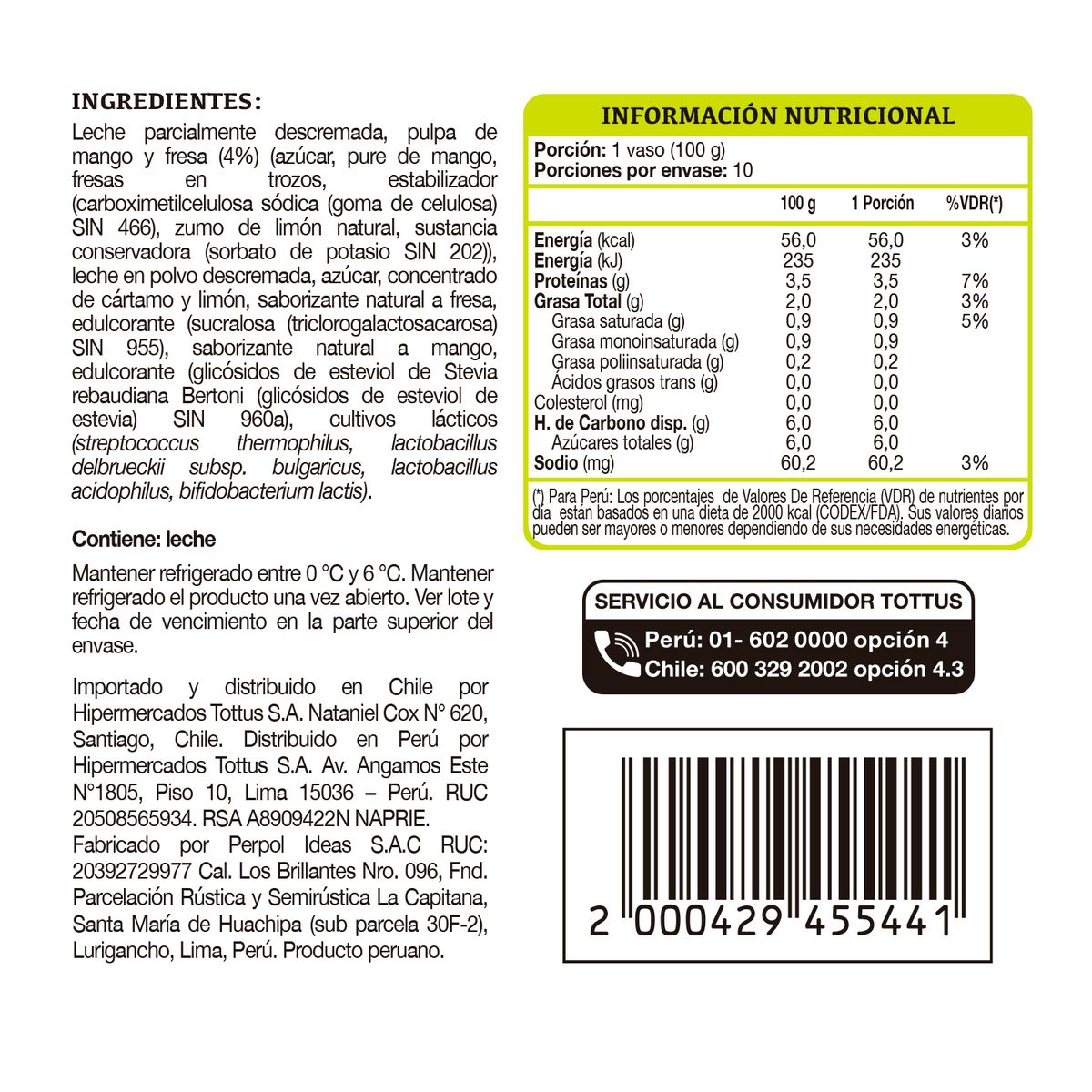 TOTTUS - Yogurt Griego Tottus con Mango y Fresa Envase 1 Kg