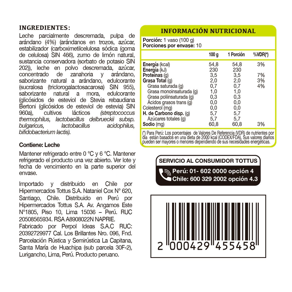 TOTTUS - Yogurt Griego Tottus con Arándanos Envase 1 Kg