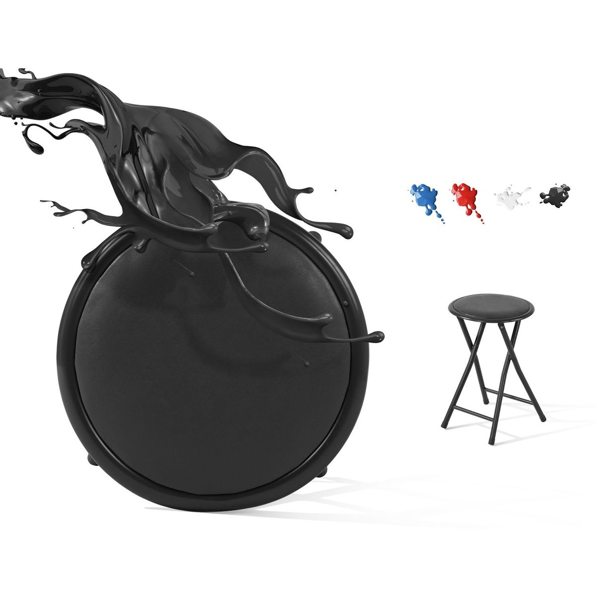  - Banquito Plegable Redondo Plástico Negro