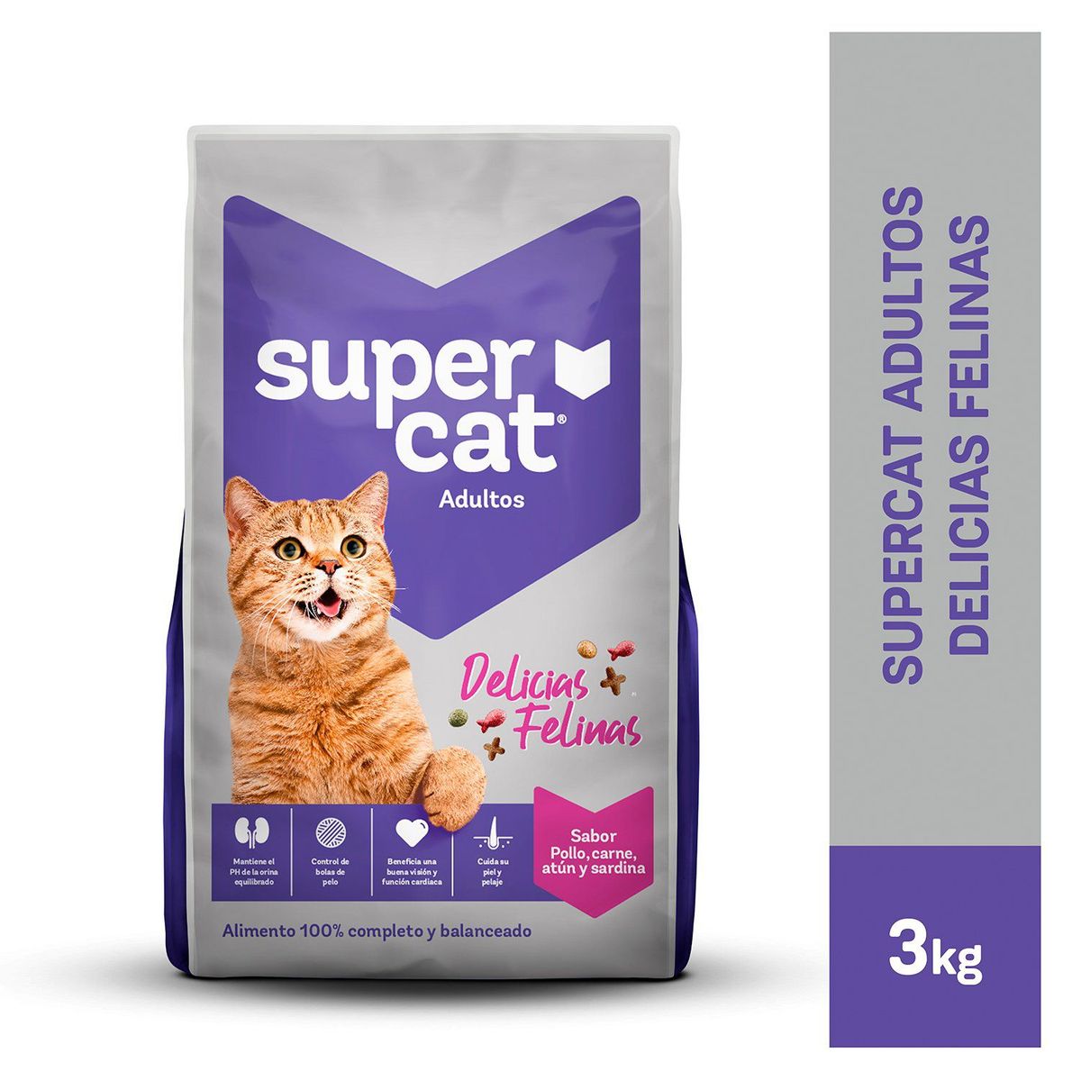 SUPERCAT - Alimento Seco Gatos Adultos Supercat Delicias Felinas Bolsa 3 Kg