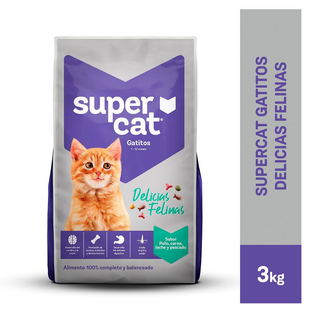 SUPERCAT - Alimento Seco Gatitos Supercat Delicias Felinas Bolsa 3 Kg