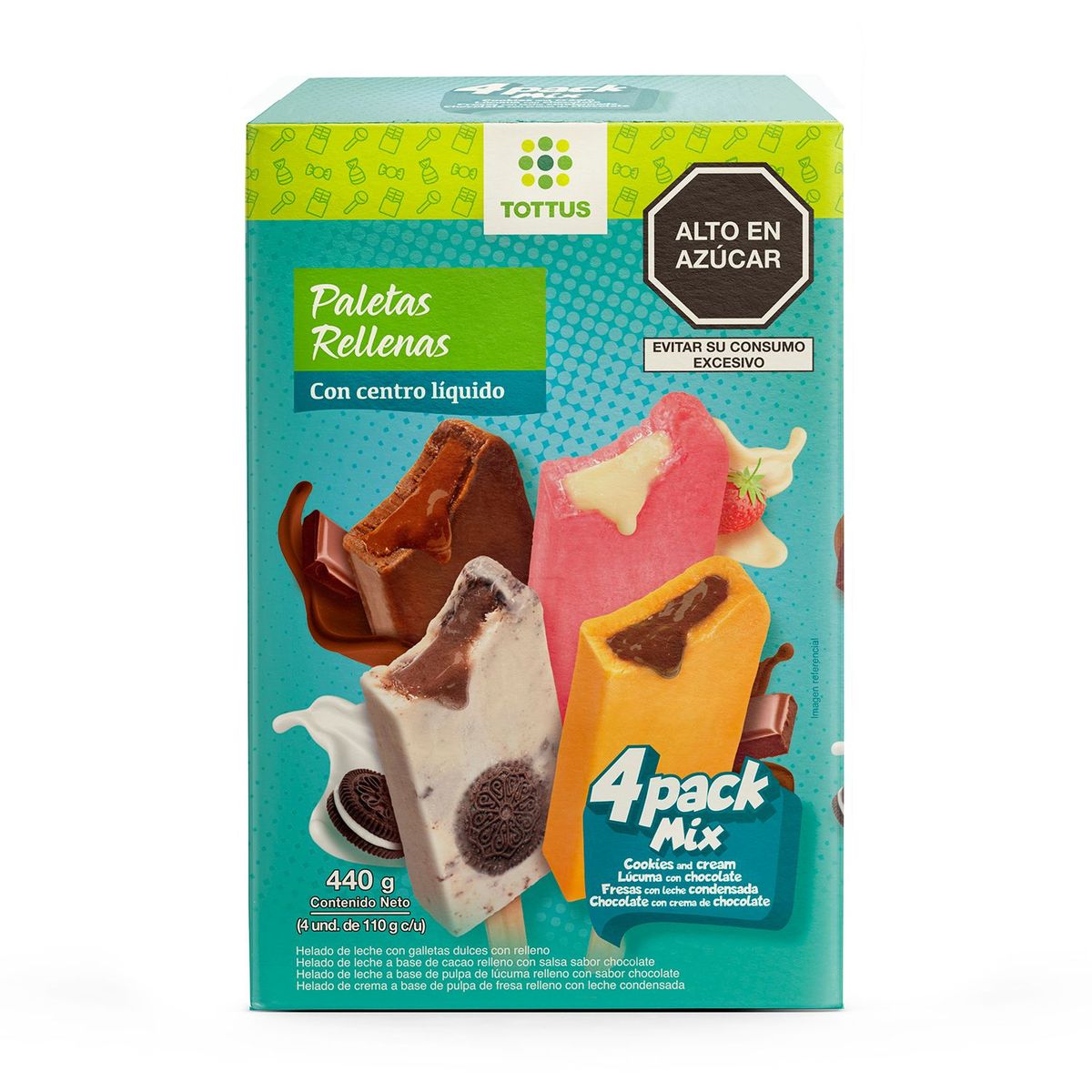 TOTTUS - PACK X4 PALETAS RELLENAS MIXTAS X440ML