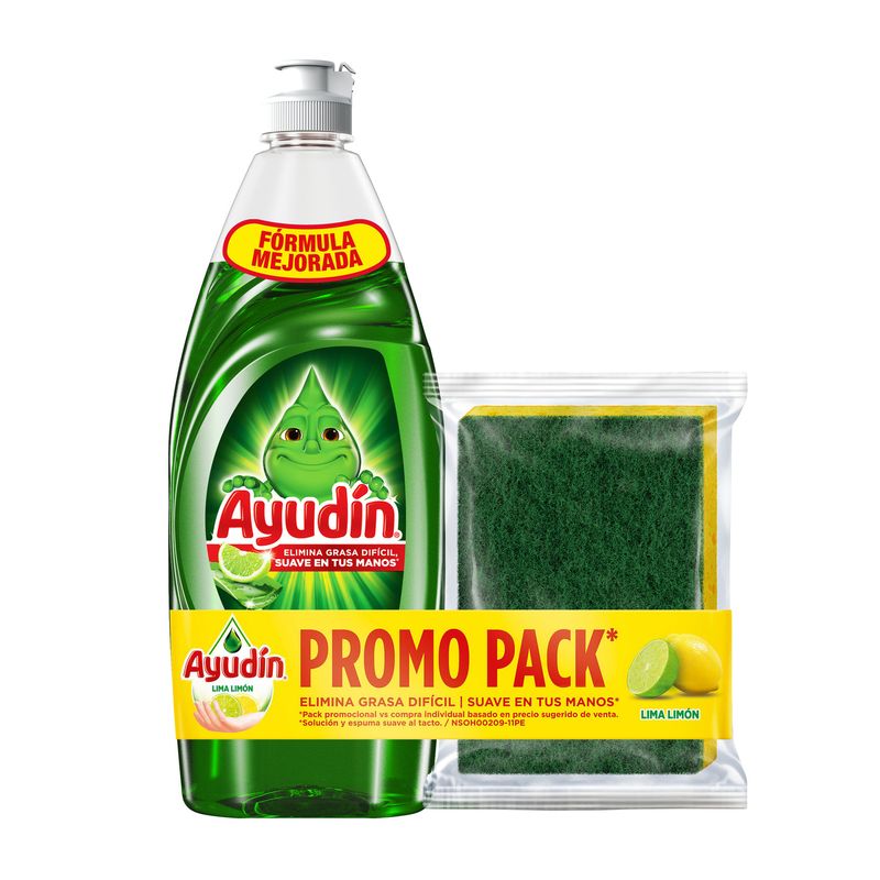 AYUDIN - Pack Ayudin Lavavajilla Líquido Lima Limón 640 mL + 1 Esponja