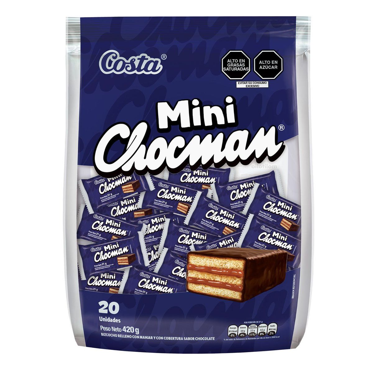 COSTA - Bizcocho Chocman Mini con Relleno de Manjar Bolsa 6 Und