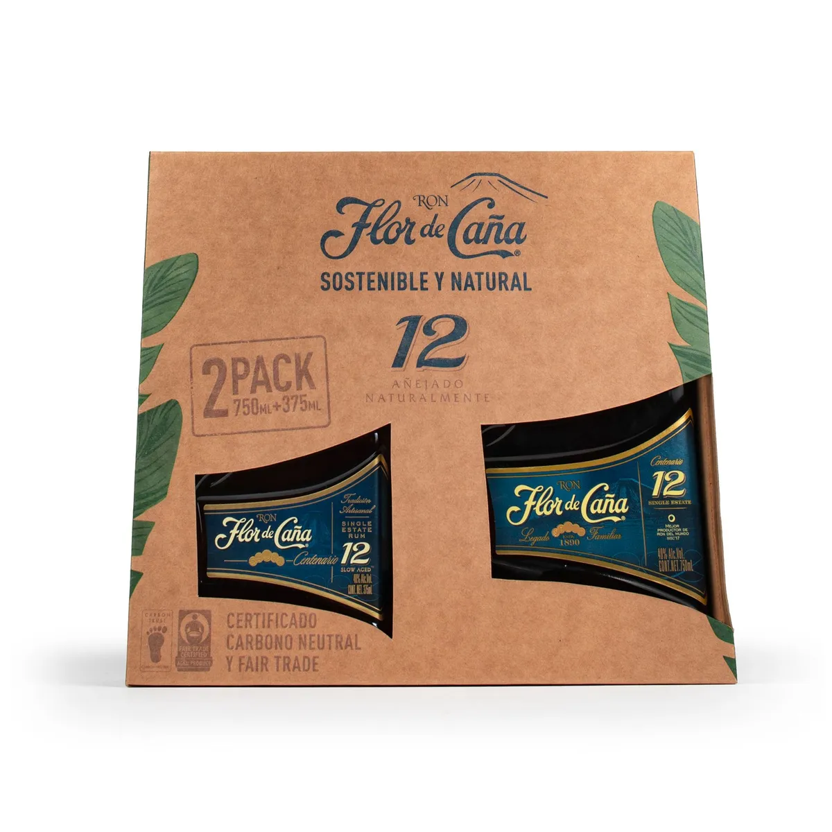 FLOR DE CANA - Ron Flor de Caña 12 Años 750 mL + 375 mL