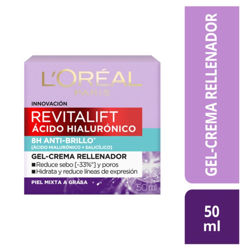 LOREAL PARIS - Gel Crema Anti-brillo Acido Hialuronico 50ml L'Oréal París