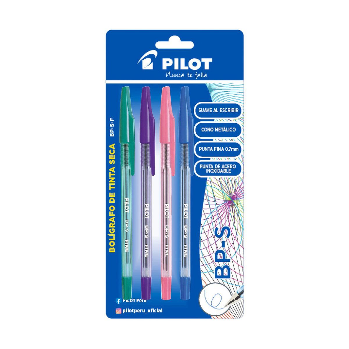 PILOT - Lapicero Pilot Tinta Seca BPS F Verde Lila Rosado Azul Empaque 4 Und
