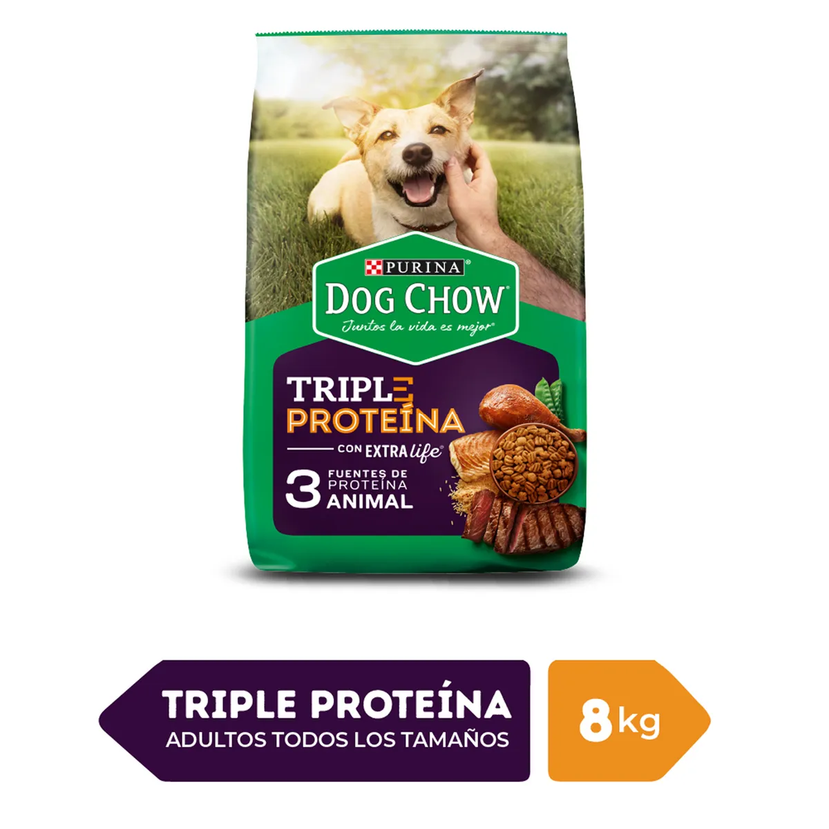 DOG CHOW - Alimento Seco Perros Adultos Dog Chow Triple Proteína Bolsa 8 Kg