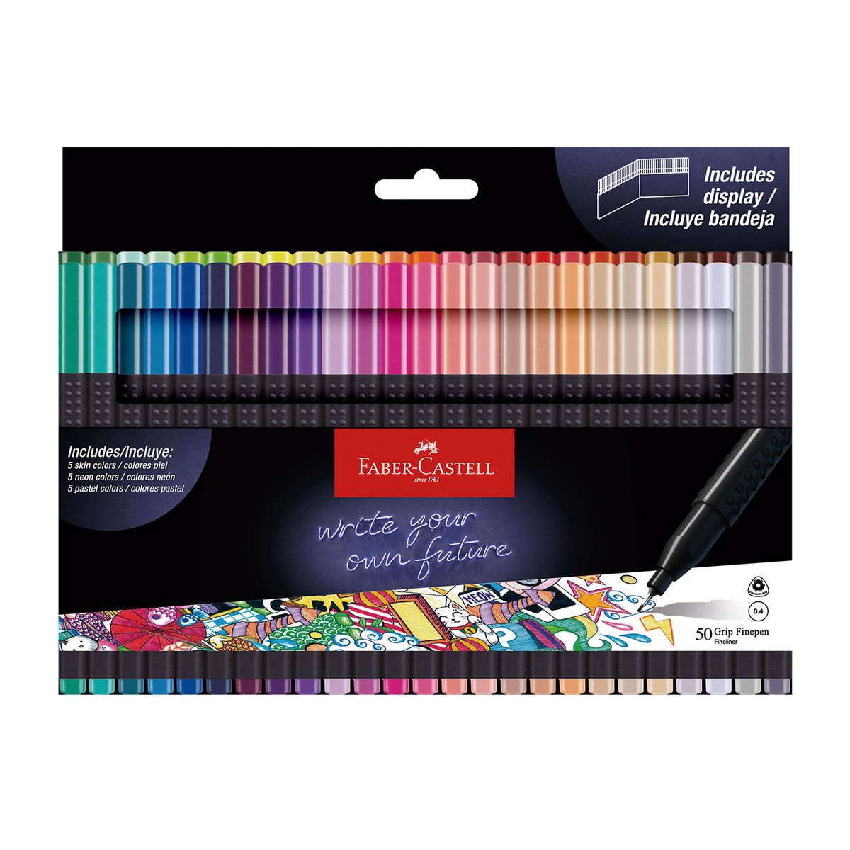 FABER CASTELL - Marcadores Grip Finepen Set Cartón 5 Und + Display