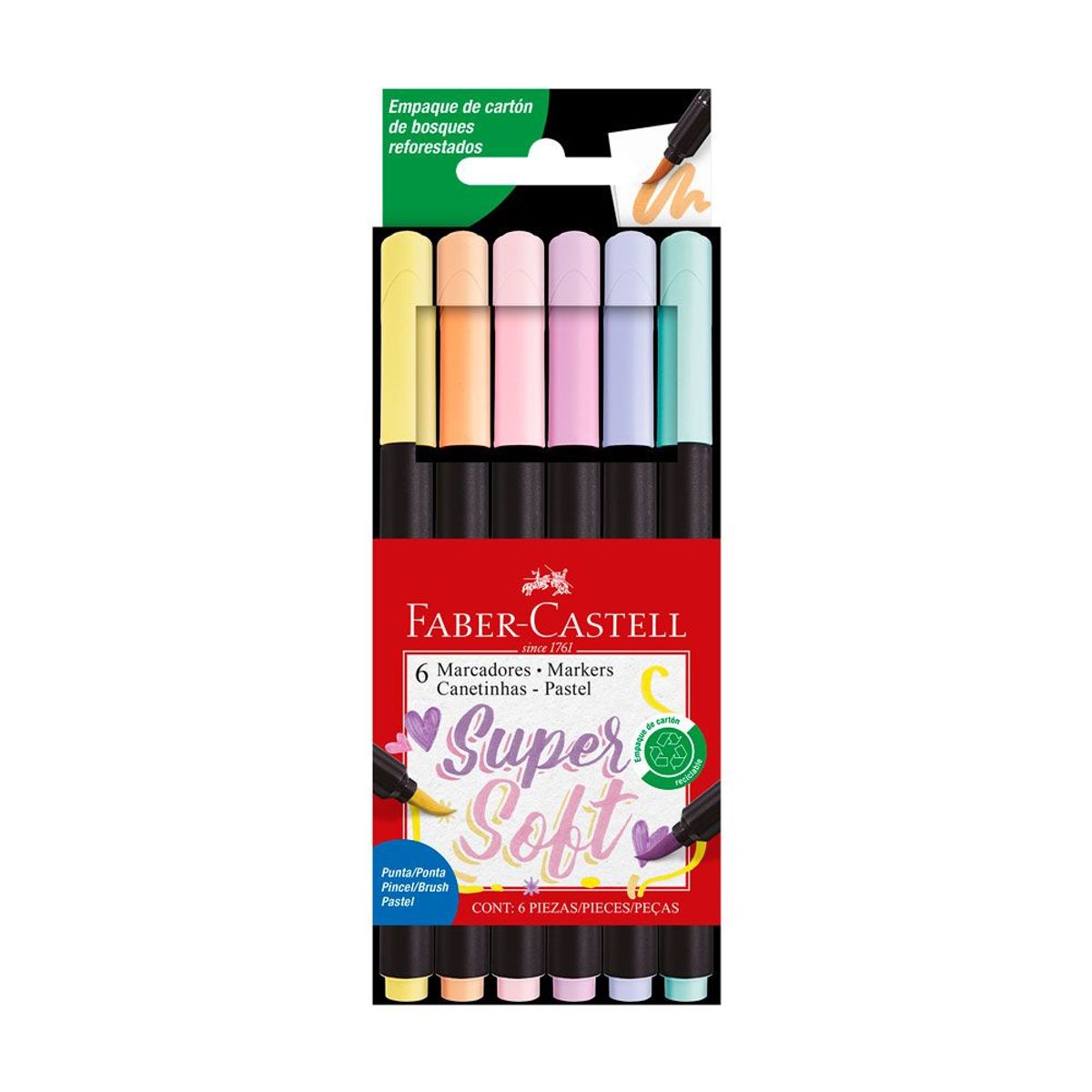 FABER CASTELL - Plumones Faber Castell Super Soft Pastel Empaque 6 Und