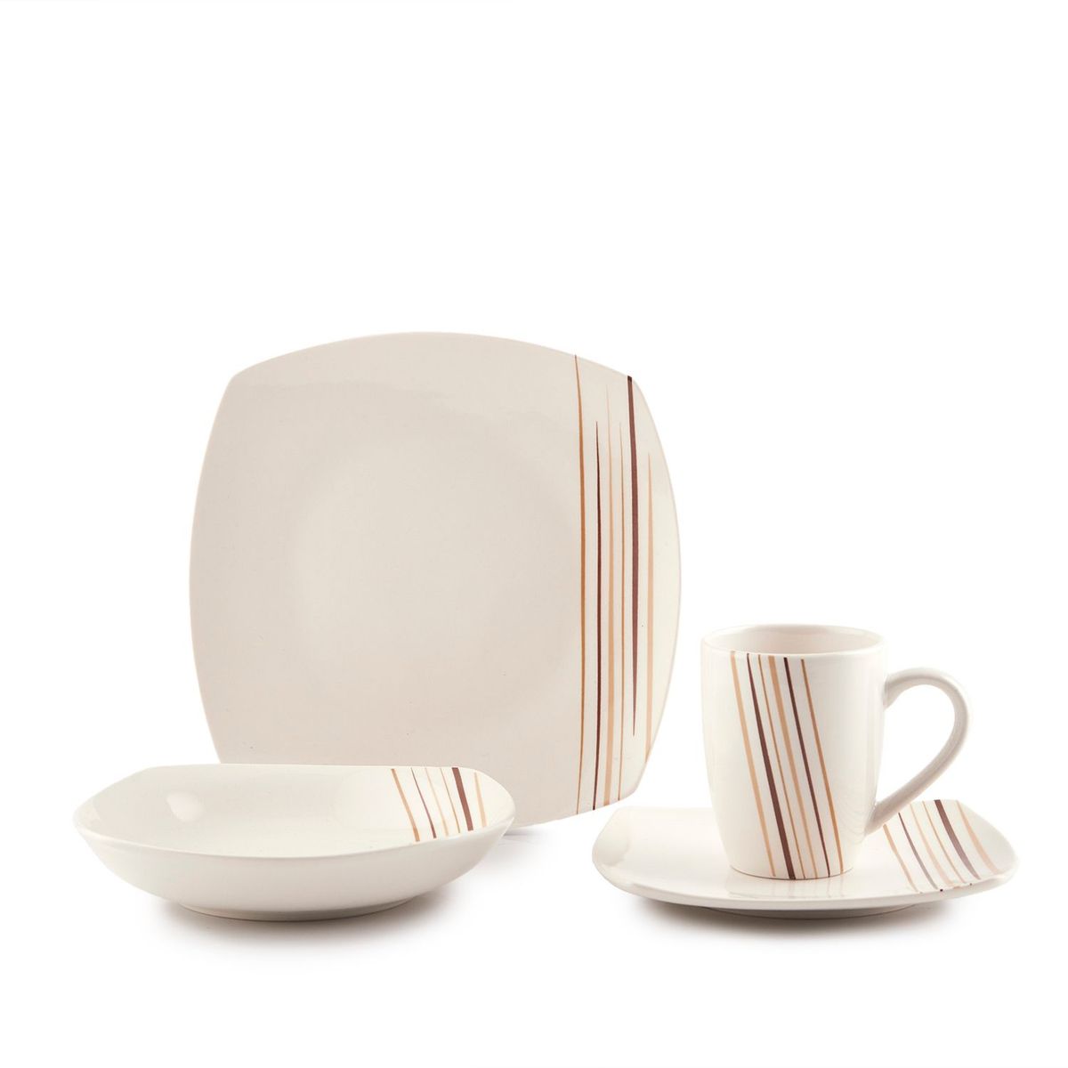 CASA JOVEN - Set Juego de Vajilla Cuadrado con Líneas 16 Piezas