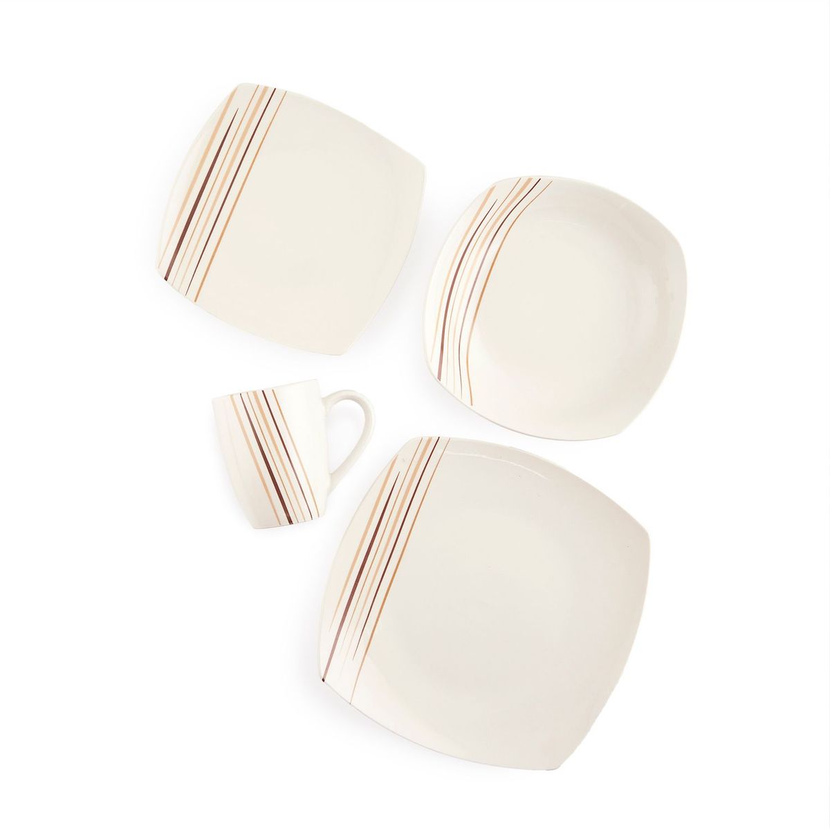 CASA JOVEN - Set Juego de Vajilla Cuadrado con Líneas 16 Piezas