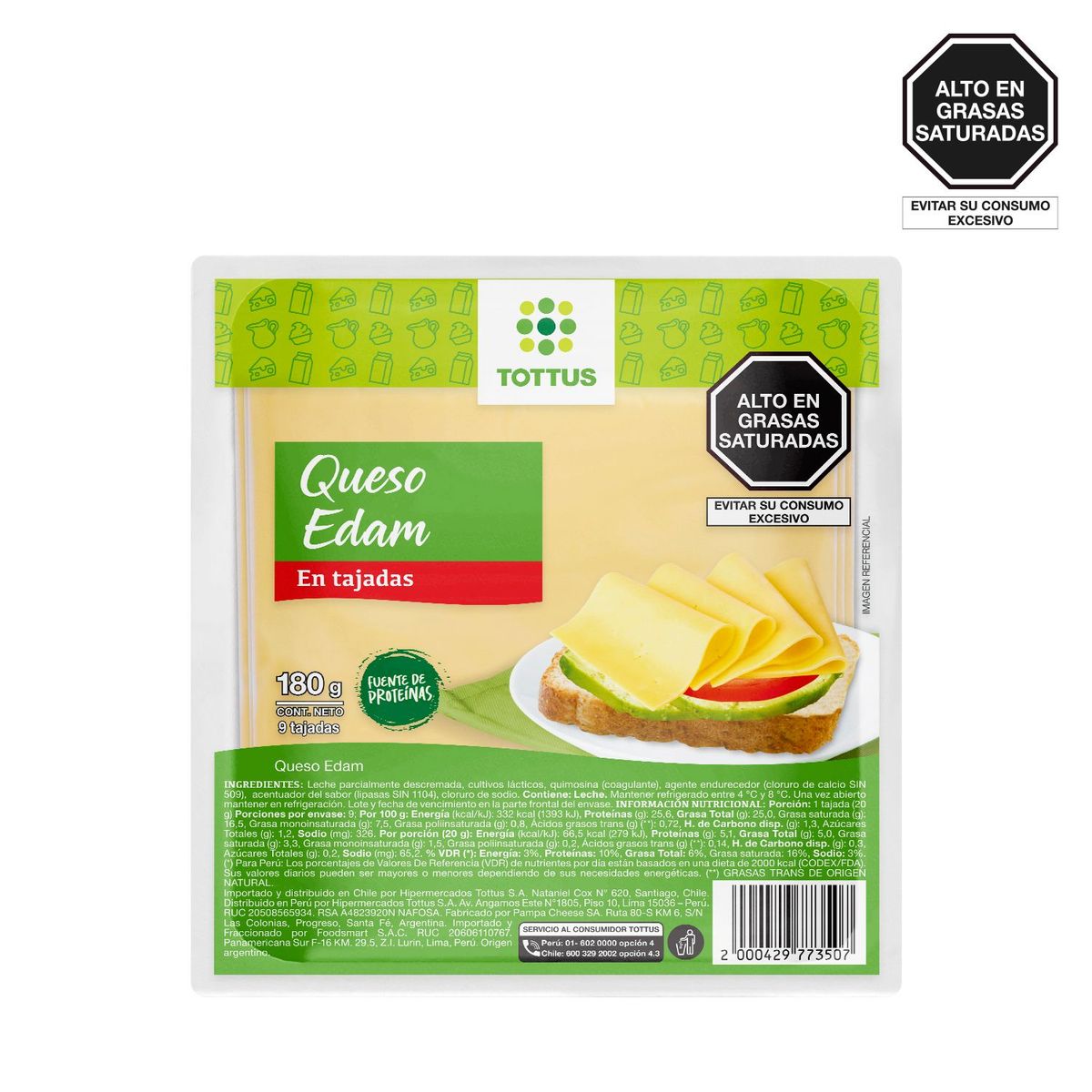 TOTTUS - Queso Edam en Tajadas Tottus Empaque 180 g