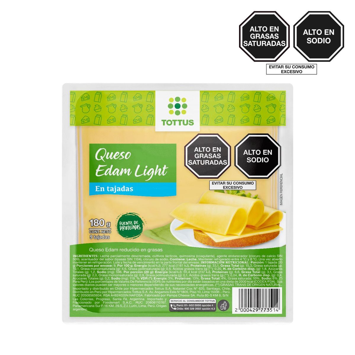 TOTTUS - Queso Edam Light en Tajadas Tottus Empaque 180 g