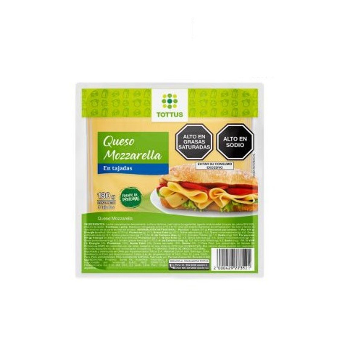 TOTTUS - Queso Mozzarella en Tajadas Tottus Empaque 180 g