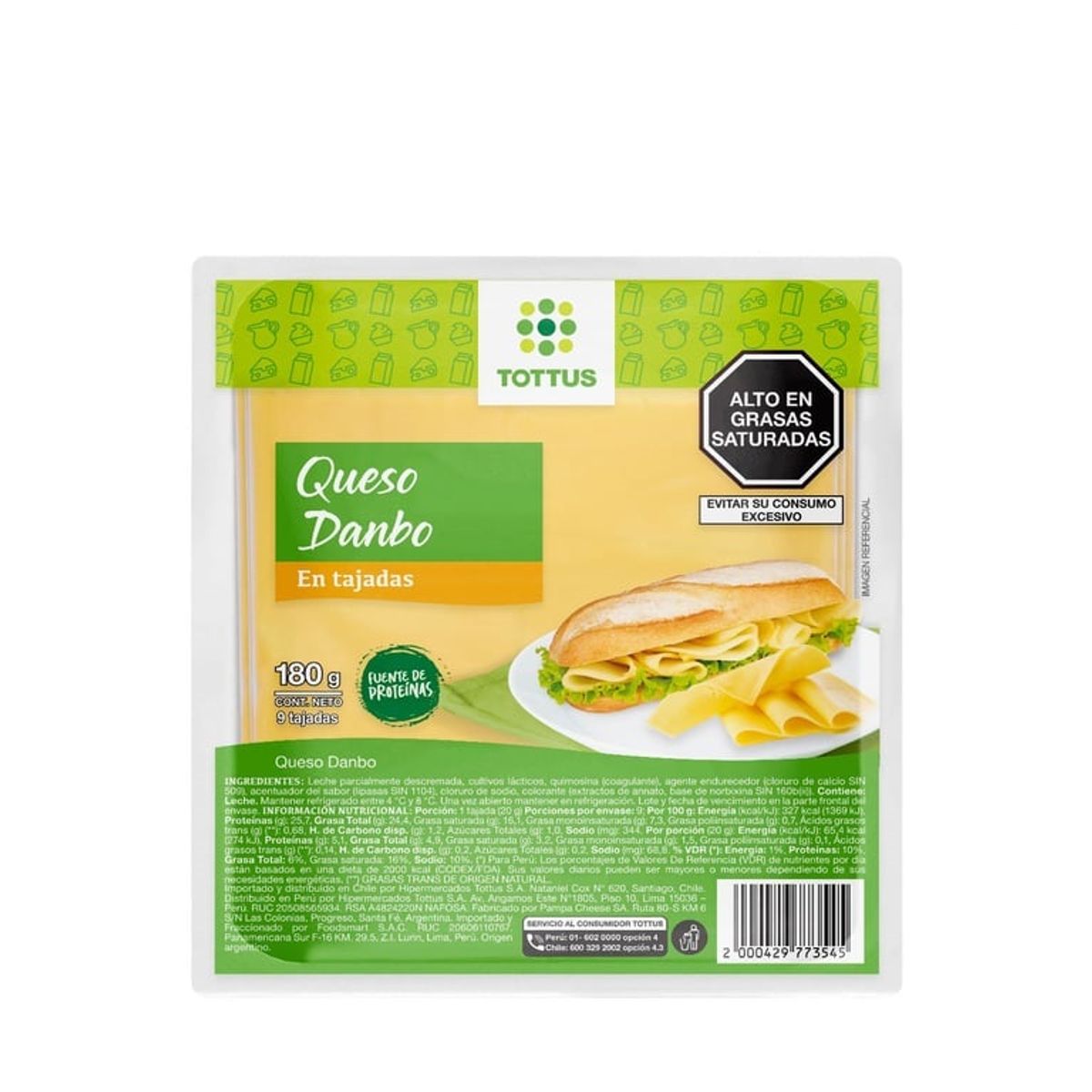 TOTTUS - Queso Danbo en Tajadas Tottus Empaque 180 g
