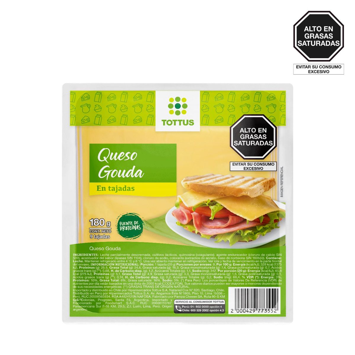 TOTTUS - Queso Goudá en Láminas Tottus Empaque 180 g