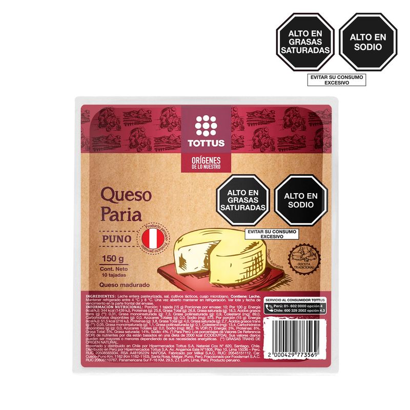 TOTTUS ORIGENES - QUESO PARIA LAMINADO TOTTUS ORIGENES 150G