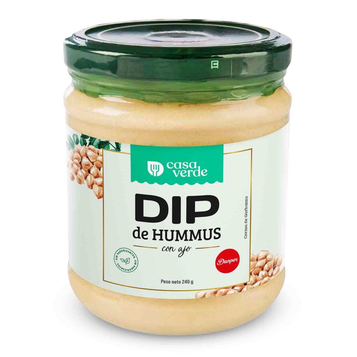 CASA VERDE - Dip Casa Verde Hummus con Ajo Pote 240 g